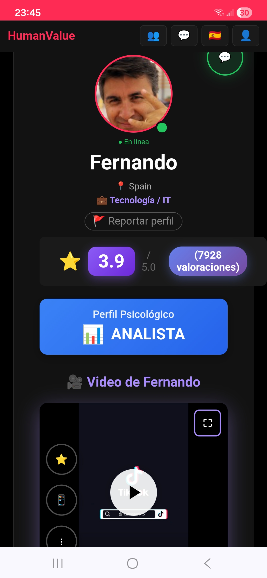 Perfil psicológico Humanvalueapp